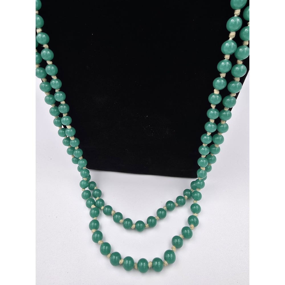 Vintage Uranium Green Glass Beaded Flapper Necklace Long opera 74 UV Glow - Picture 4 of 11